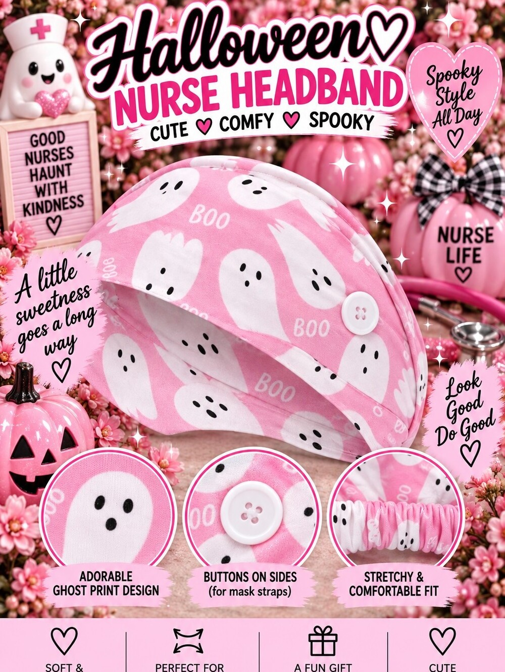 Pink Ghost Print Headband!!